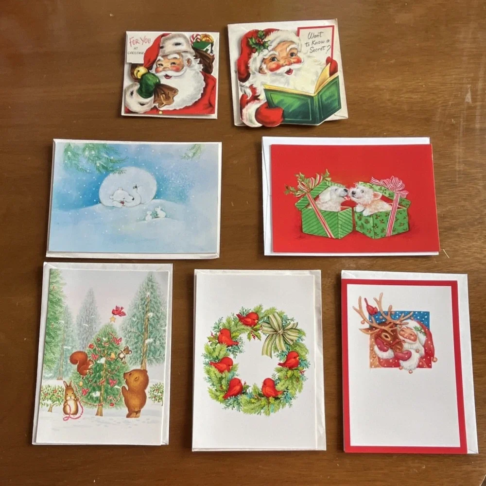 Hallmark Vintage Christmas Greeting Cards Lot Santa Reindeer‎ Wreath Animals